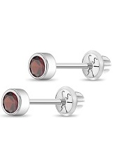 lovely mini white gold round bezel January birthstone baby earrings 